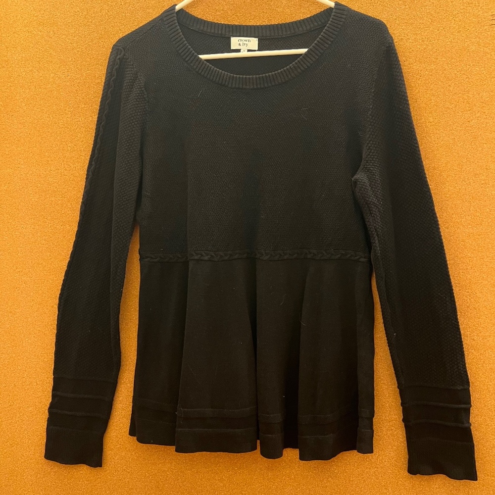 Long Sleeve, 100% Cotton Knit, Black Tunic Blouse, Crown & Ivy Brand